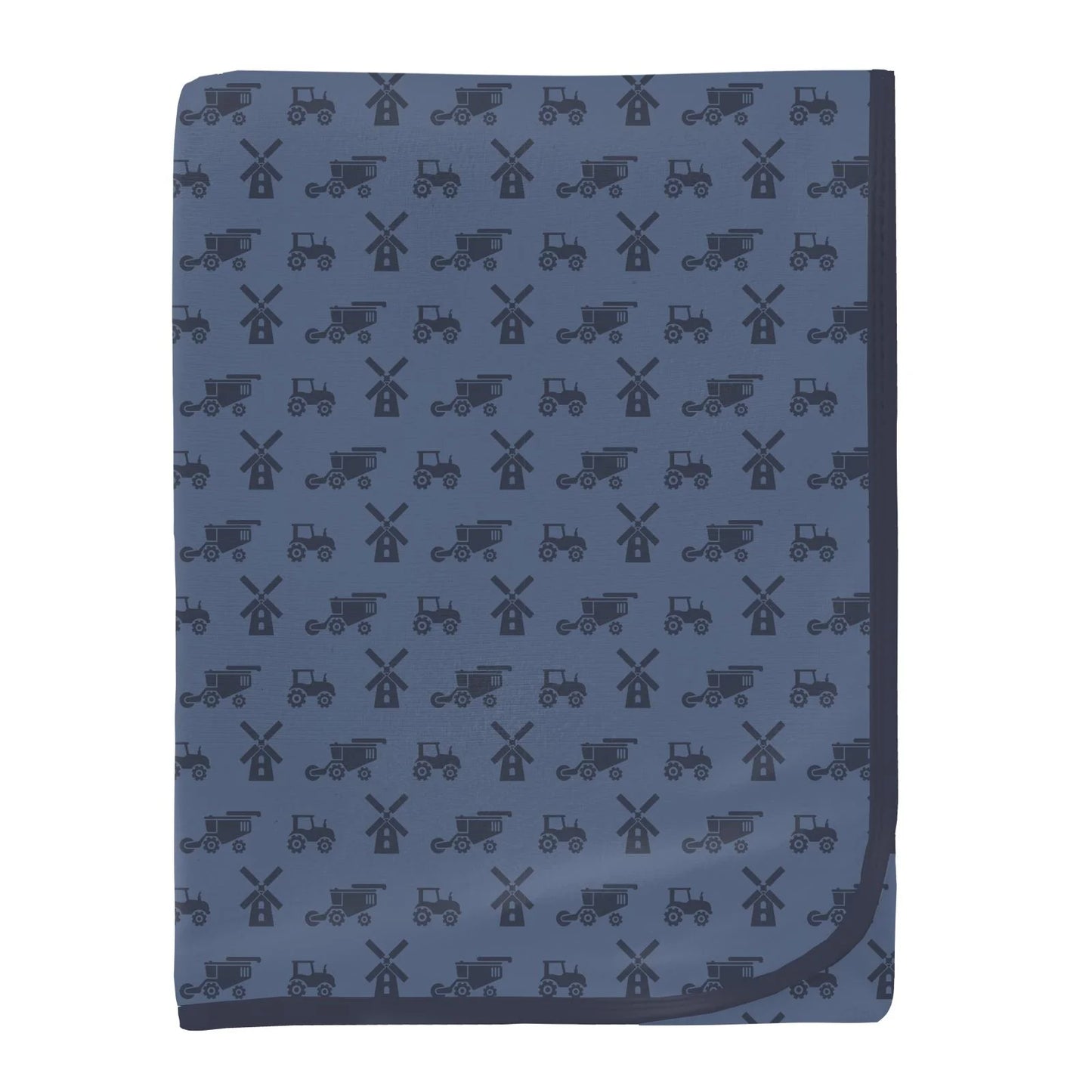 KicKee Denim Tractors & Windmills | Print Swaddling Blanket
