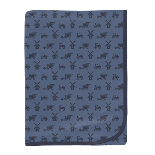 KicKee Denim Tractors & Windmills | Print Swaddling Blanket