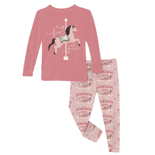 Kickee Baby Rose Fair Carousel | Long Sleeve Graphic Tee PJ Set