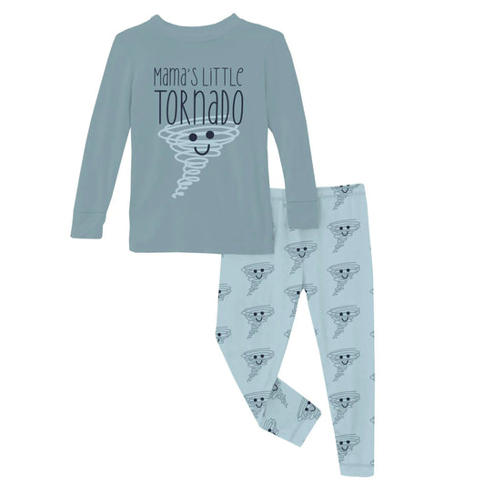 Kickee Spring Sky Happy Tornado | Long Sleeve Graphic Tee PJ Set