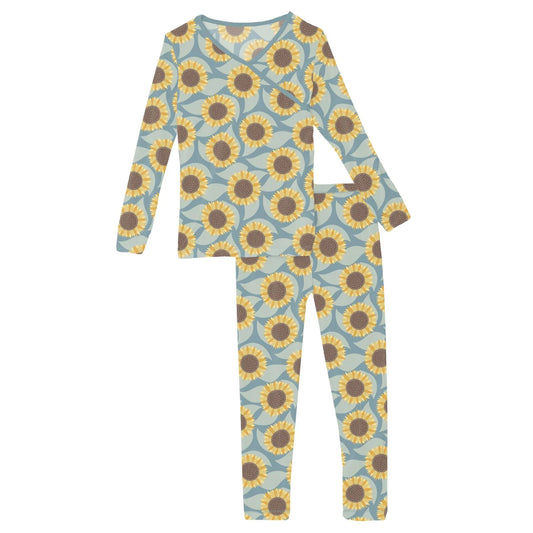 KicKee Stormy Sea Sunflower | Print Long Sleeve Kimono PJ Set