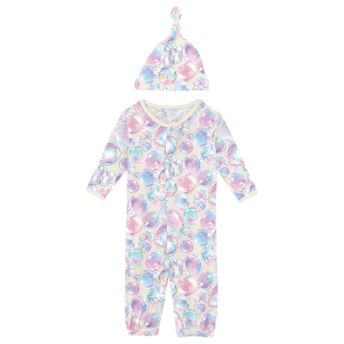 KicKee Natural Bubbles | Print Layette Gown & Knot Hat Set