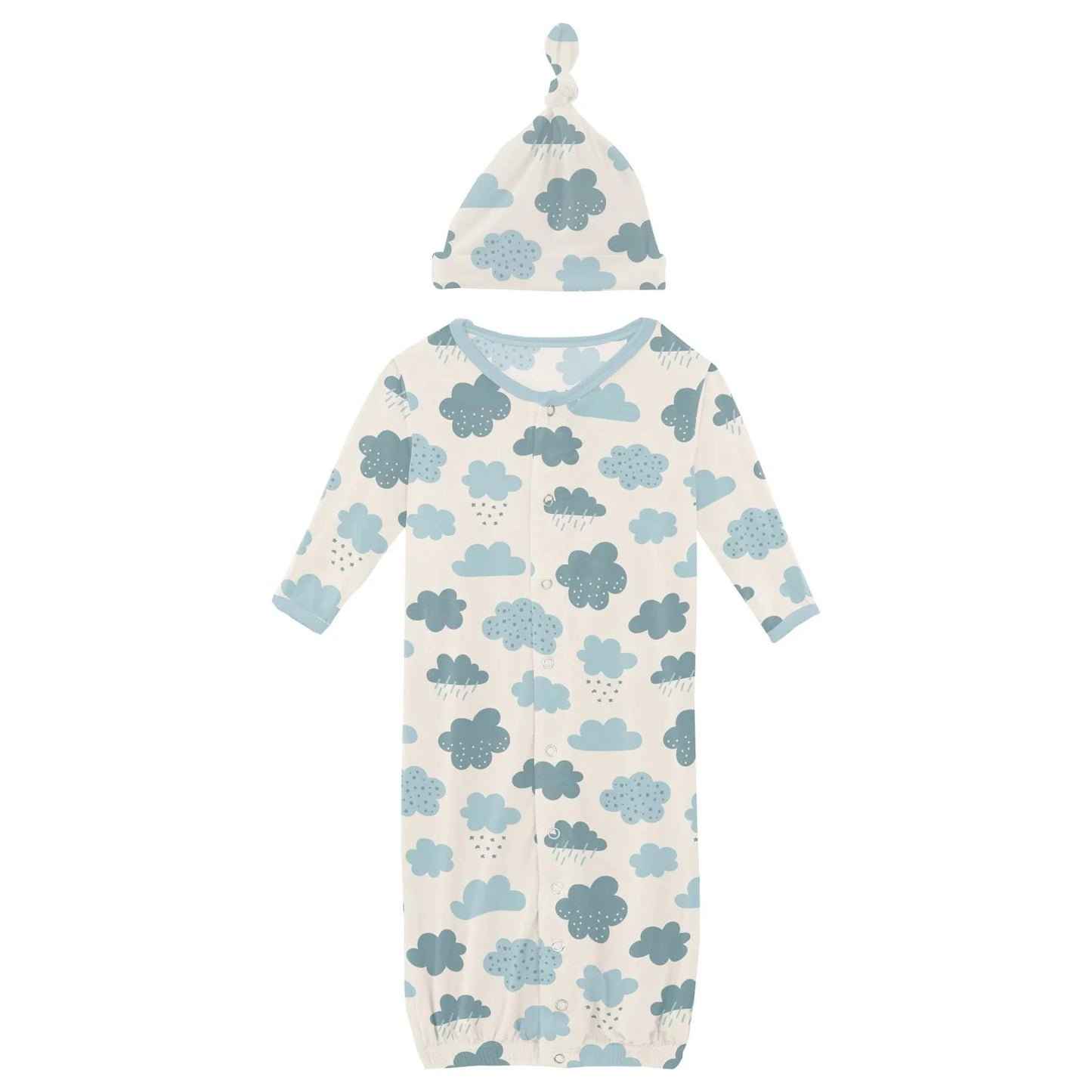 Tea Natural Cloudy Sky | Print Layette Gown Converter & Knot Hat Set