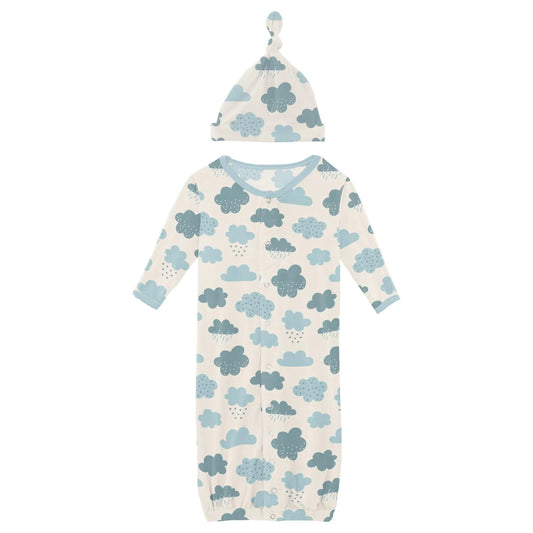 Tea Natural Cloudy Sky | Print Layette Gown Converter & Knot Hat Set