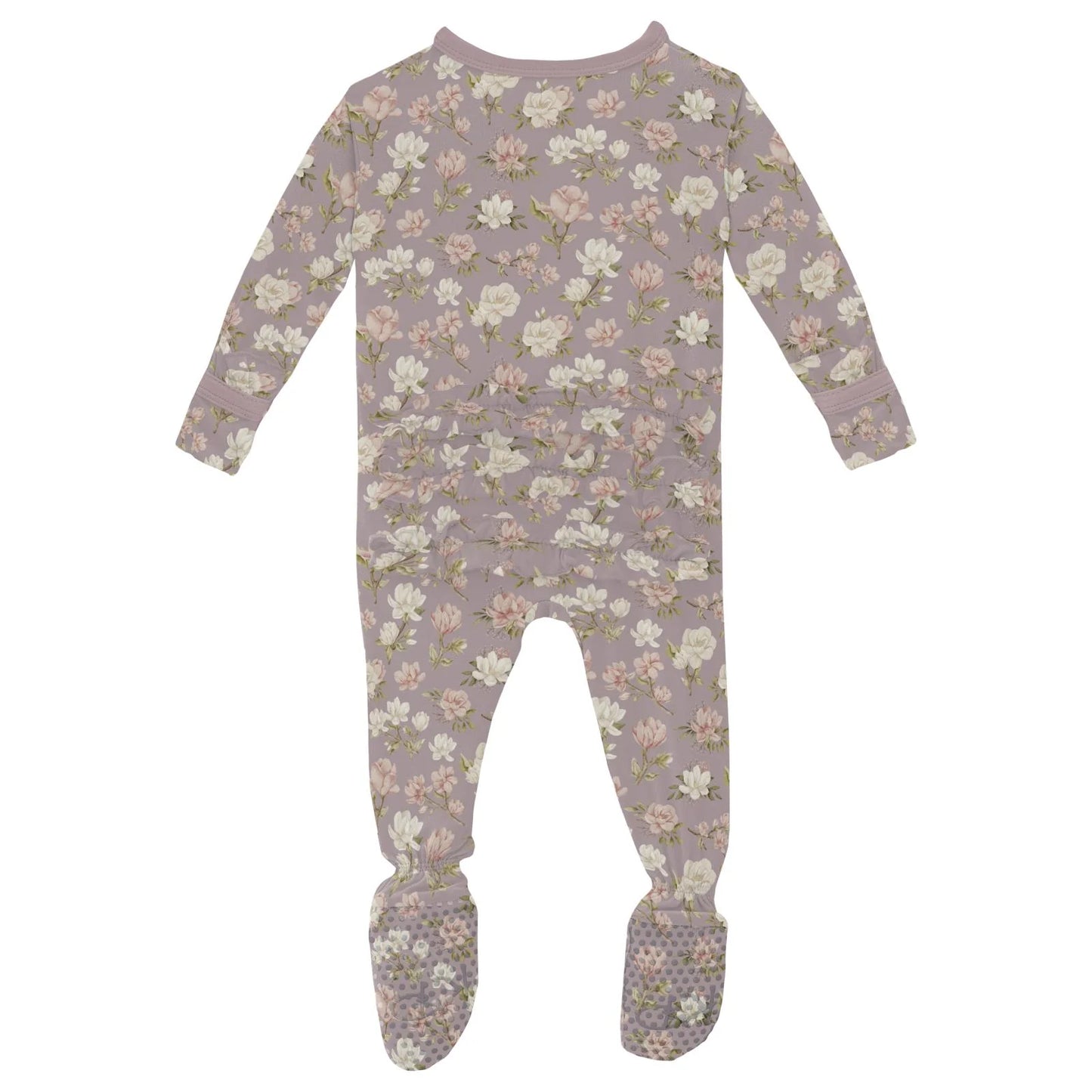 KicKee Sweet Pea Spring Floral | Print Layette Ruffle Footie with 2 Way Zipper