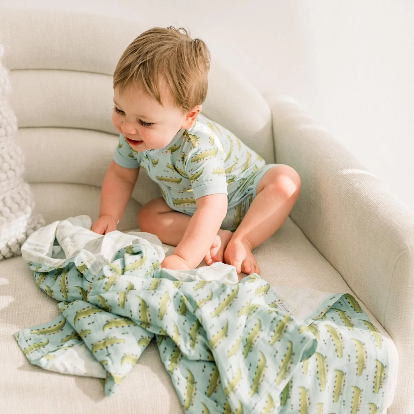 KicKee Spring Sky Croc & Friends | Print Dreamy Soft Muslin Swaddling Blanket