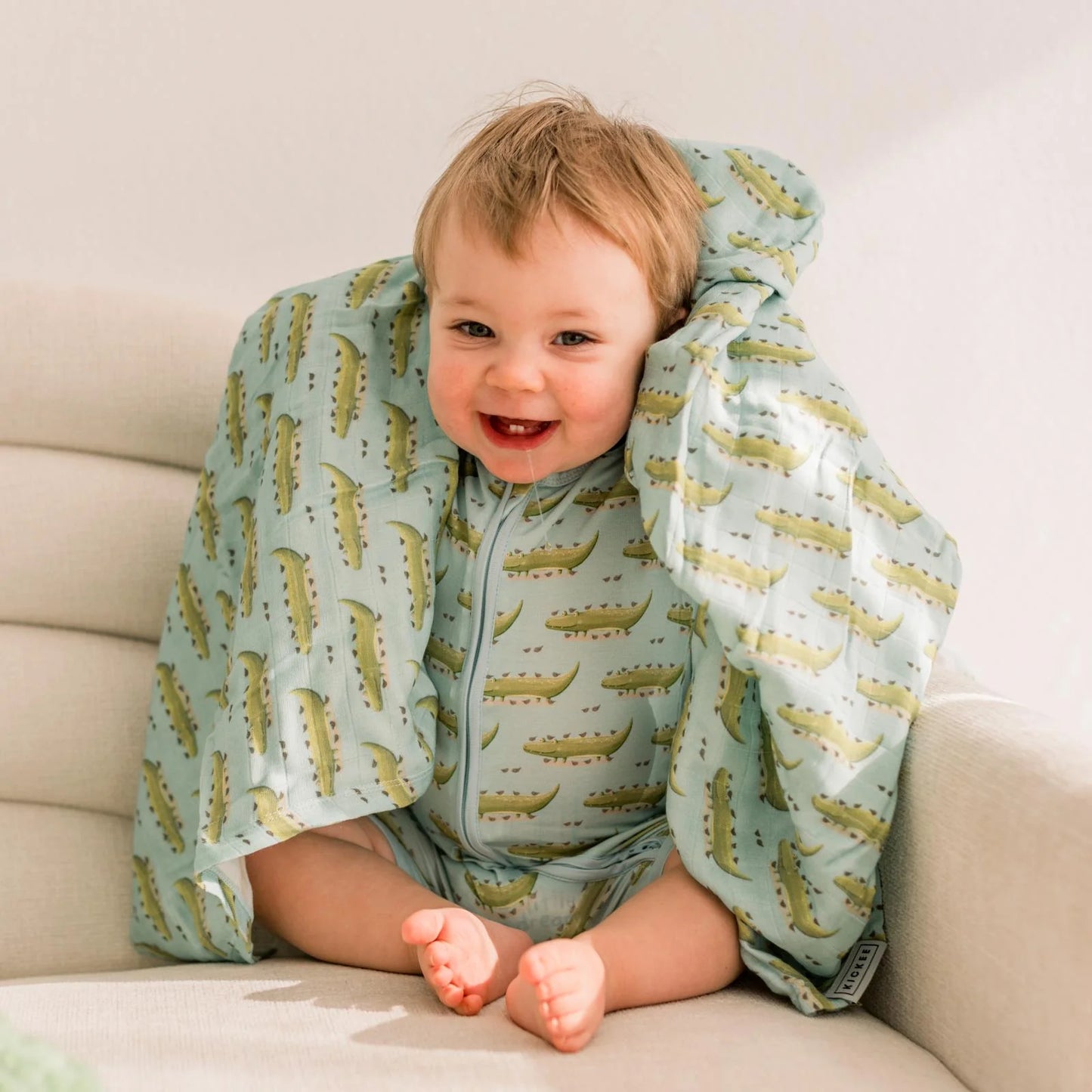 KicKee Spring Sky Croc & Friends | Print Dreamy Soft Muslin Swaddling Blanket