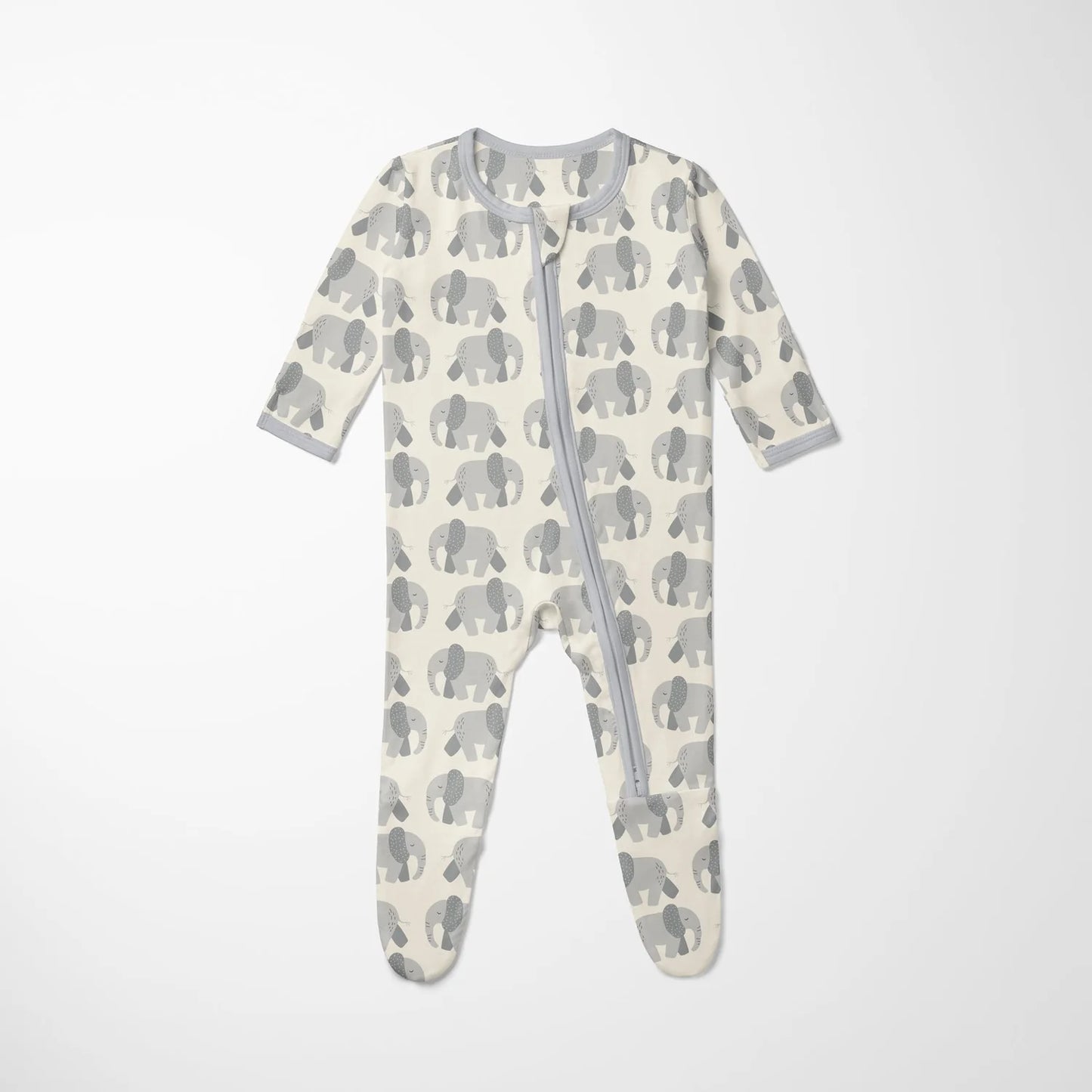 KicKee Natural Elephants | Print Footie With 2 Way Zipper