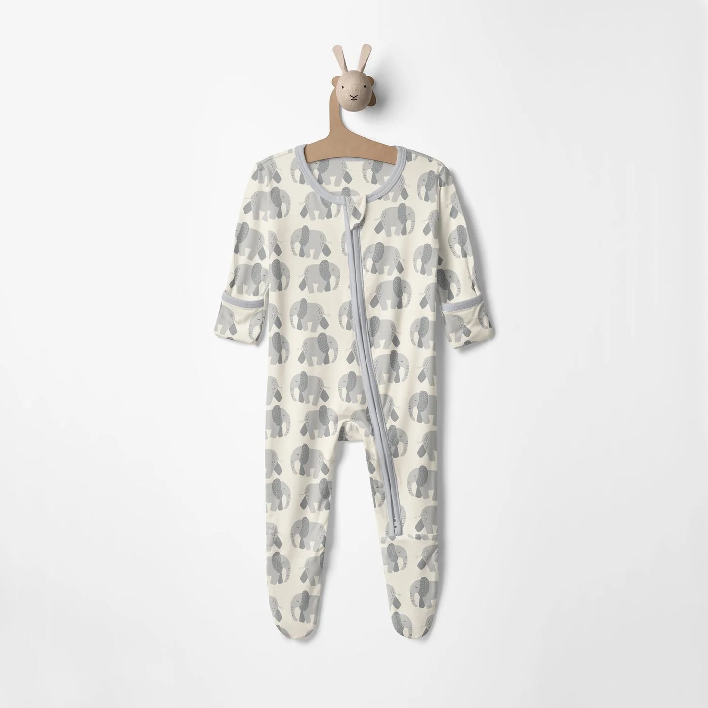 KicKee Natural Elephants | Print Footie With 2 Way Zipper