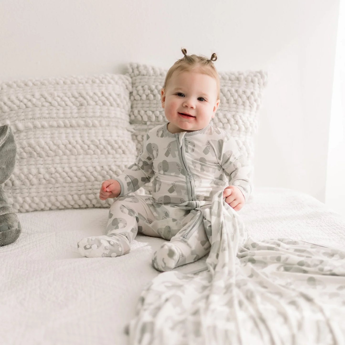 KicKee Natural Elephants | Print Footie With 2 Way Zipper