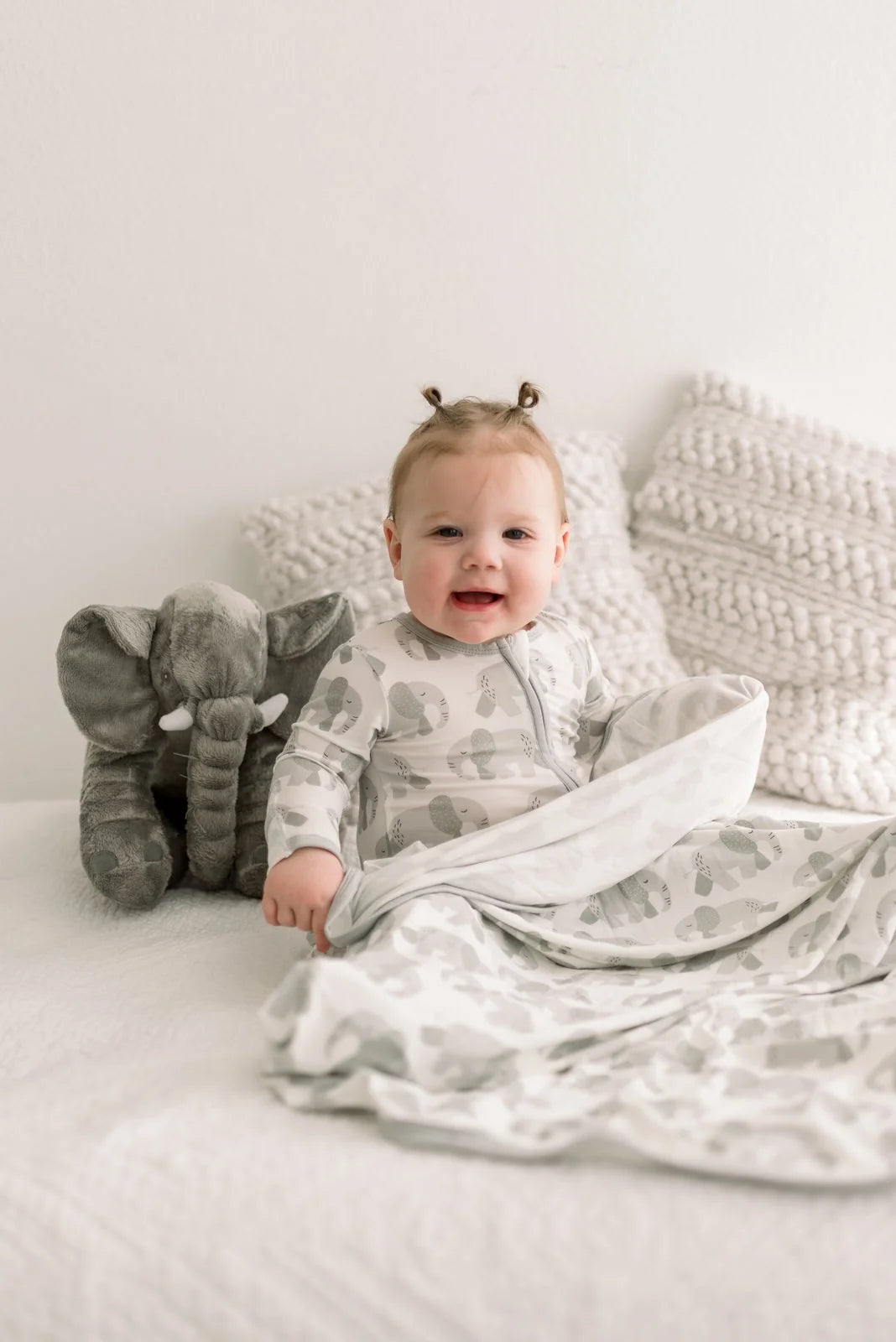 KicKee Natural Elephants | Print Footie With 2 Way Zipper