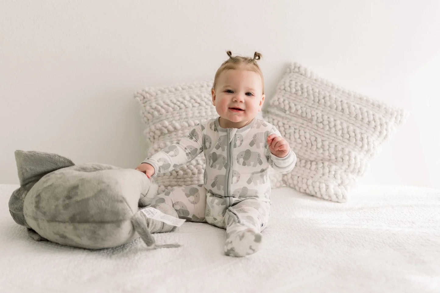 KicKee Natural Elephants | Print Footie With 2 Way Zipper
