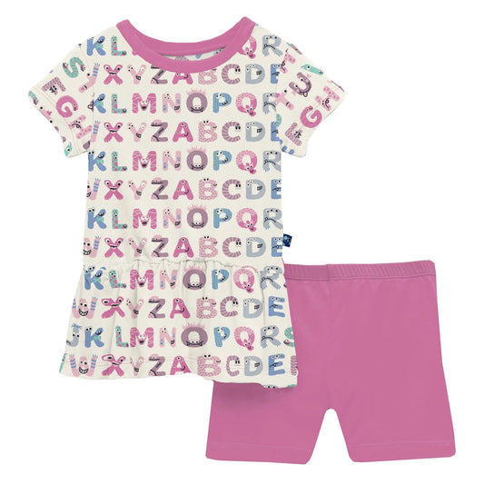 Kickee Natural ABC Monsters | Short Sleeve Playtime Outfit Set