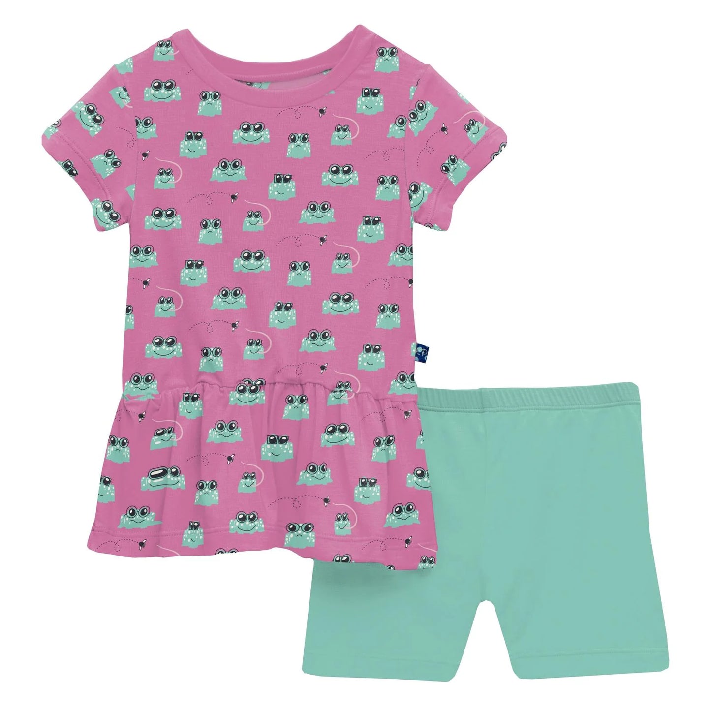 Kickee Tulip Bespeckled Frogs | Print Short Sleeve Outfit Playtime Set