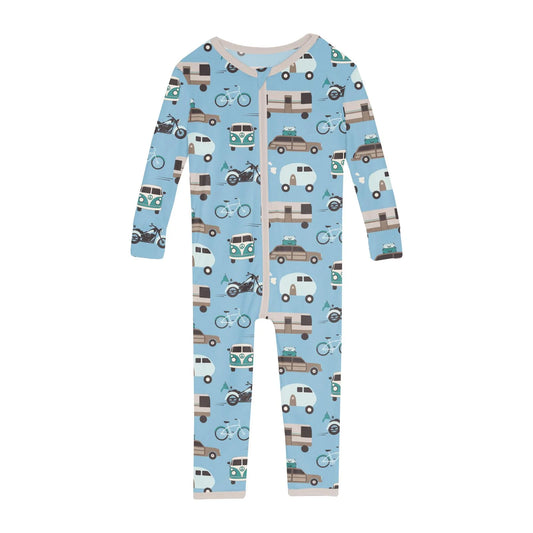 Kickee Seaside Blue On The Way | Print Convertible Sleeper With Zipper
