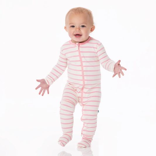 Kickee Lotus Sweet Stripe | Print Footie With 2 Way Zipper