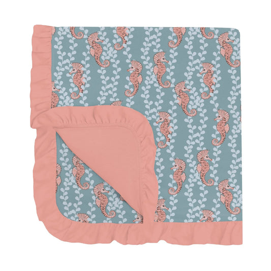 Kickee Stormy Sea Seahorses | Print Ruffle Toddler Blanket