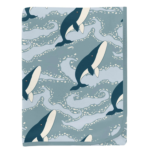 Kickee Stormy Sea Splashing Whales | Print Swaddling Blanket