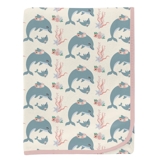 Kickee Natural Dolphins | Print Swaddling Blanket