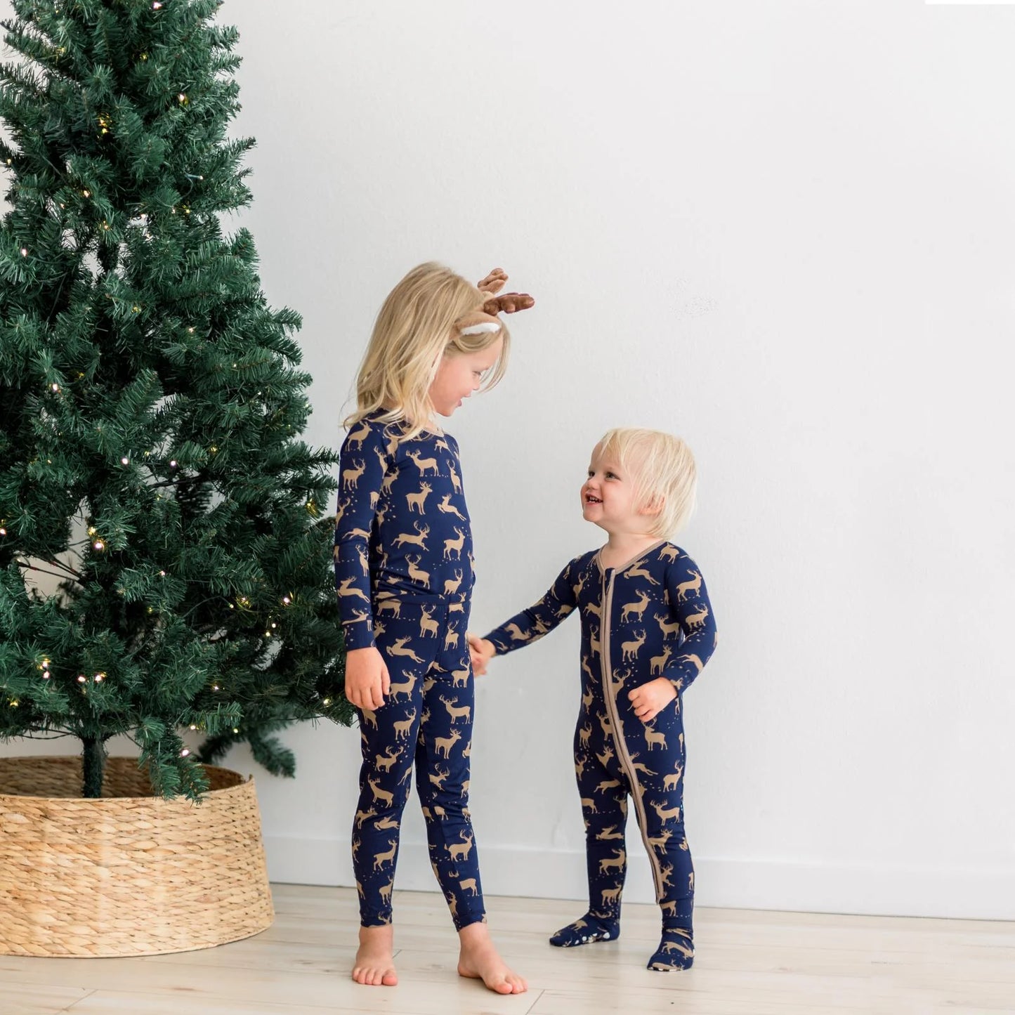 KicKee Peacoat Elk | Print Footie With 2 Way Zipper