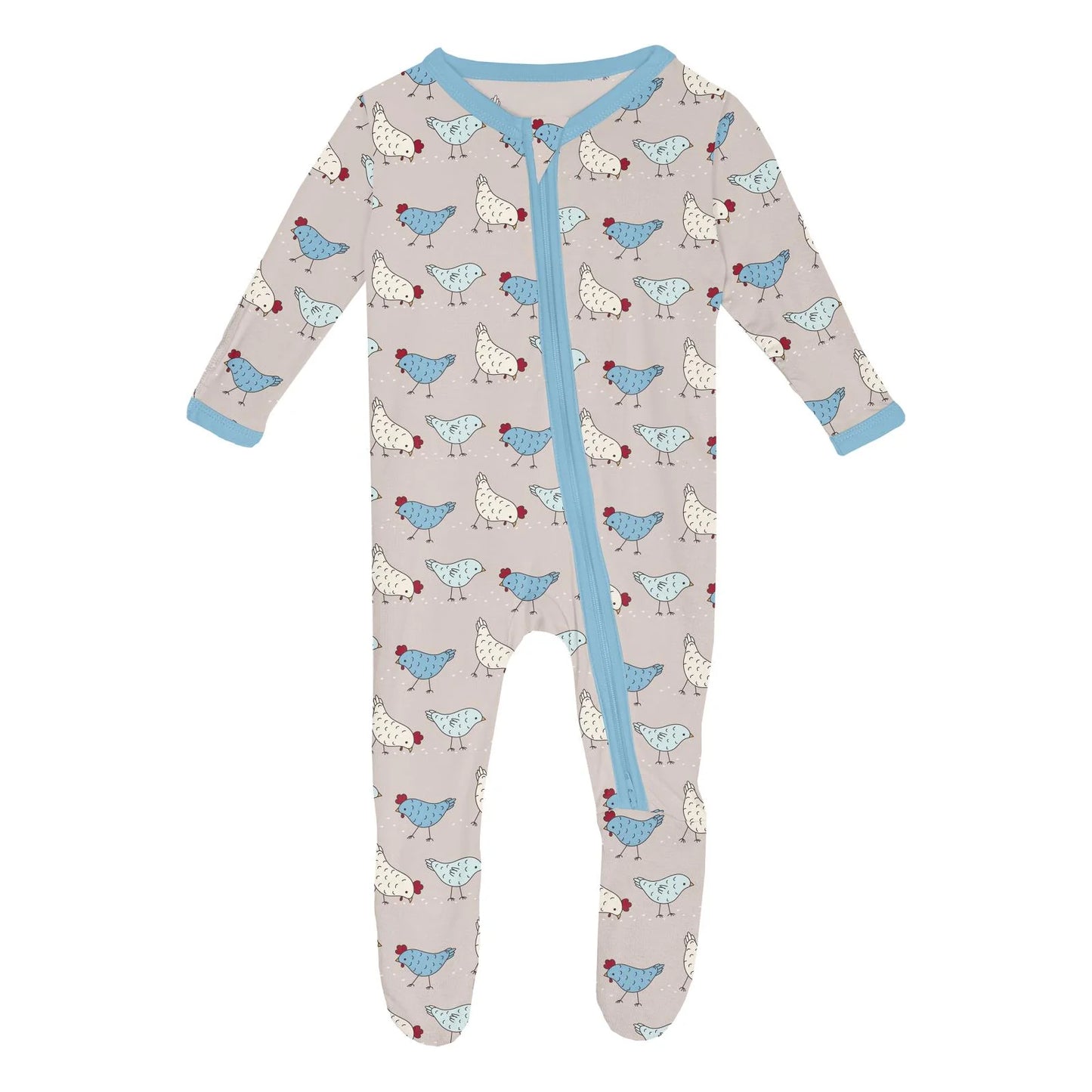 Kickee  Latte Chickens | Print Footie With 2 Way Zipper