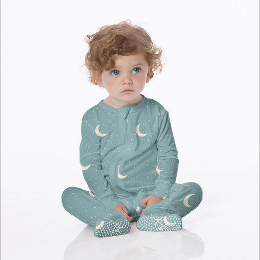 Kickee Jade Starry Sky & Moon | Print Footie With 2 Way Zipper