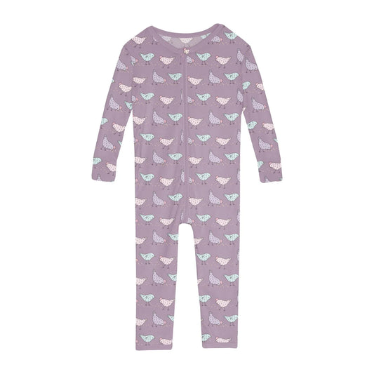 Kickee Lavender Chickens | Print Convertible Sleeper With Zipper