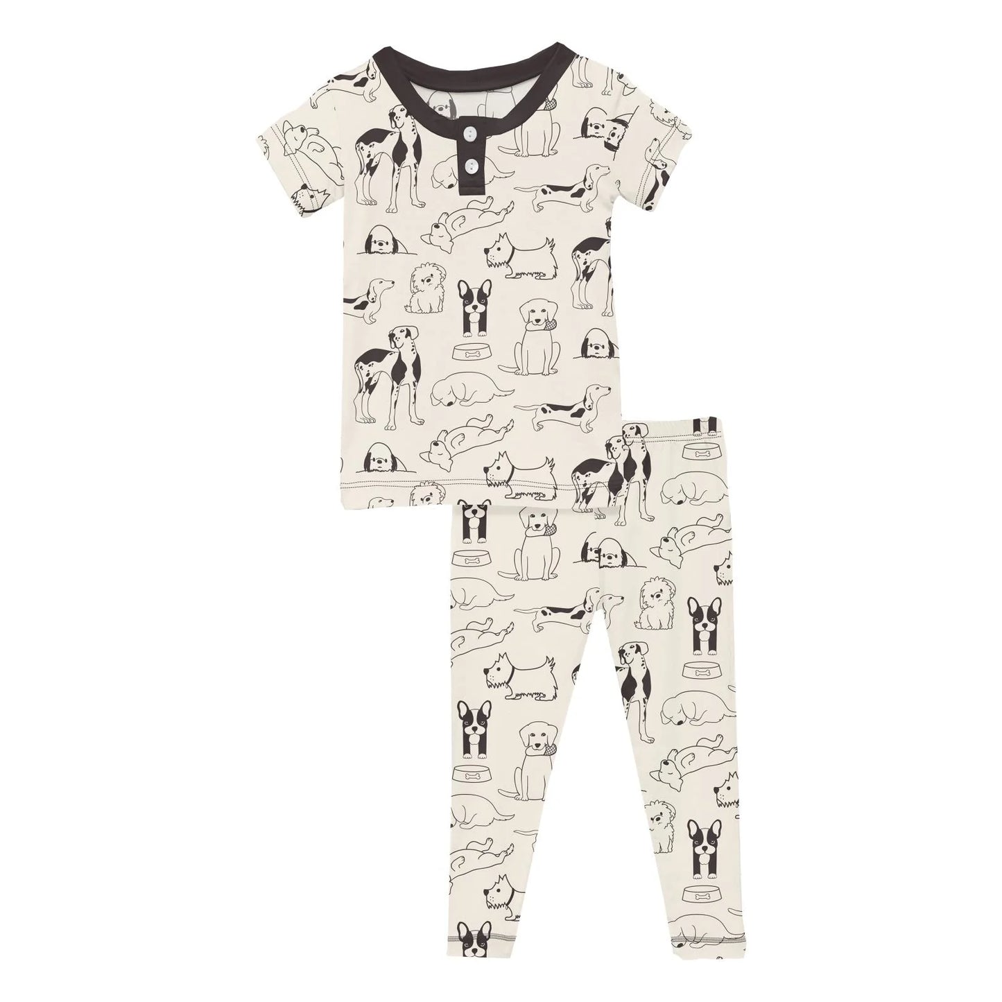 Kickee Natural Dogs | Print Short Sleeve Henley PJ Set