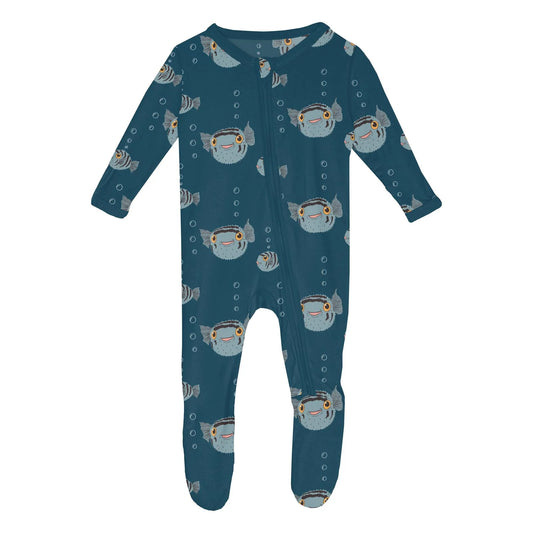 Kickee Peacock Puffer Family | Print Footie With 2 Way Zipper