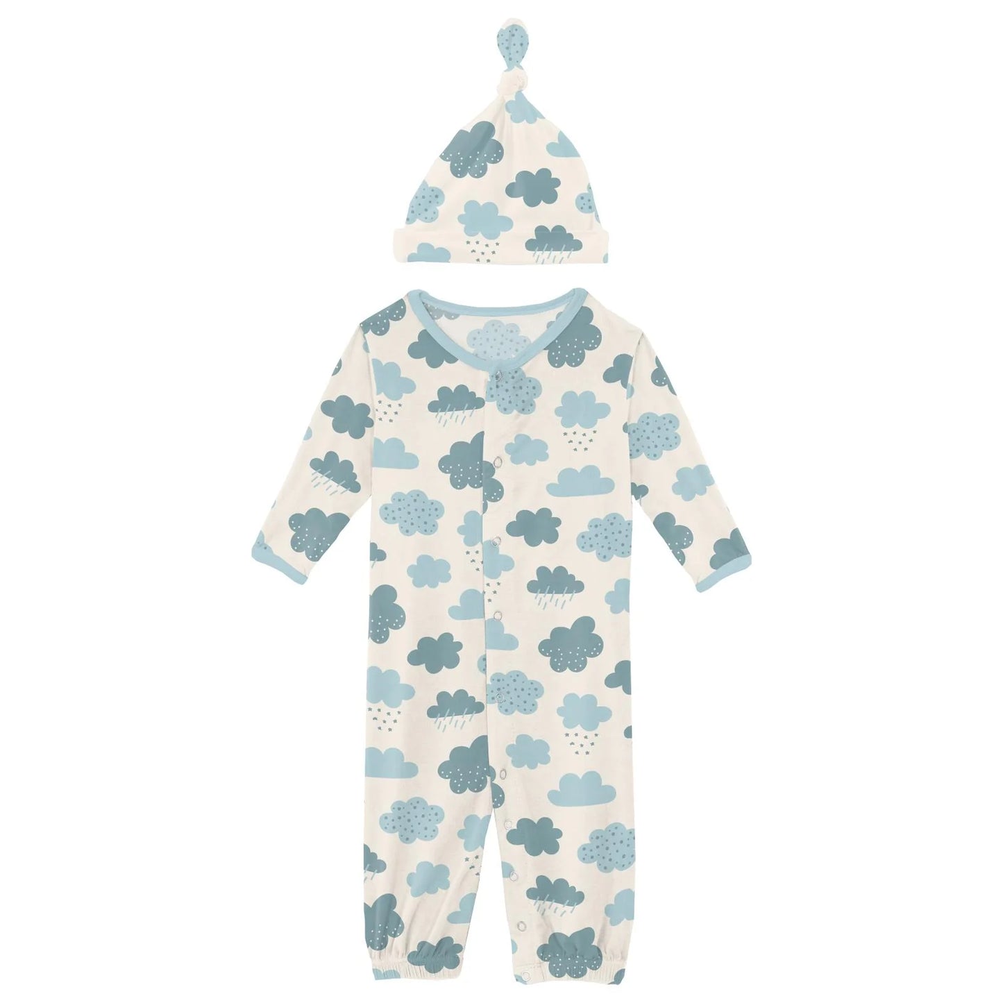 Tea Natural Cloudy Sky | Print Layette Gown Converter & Knot Hat Set