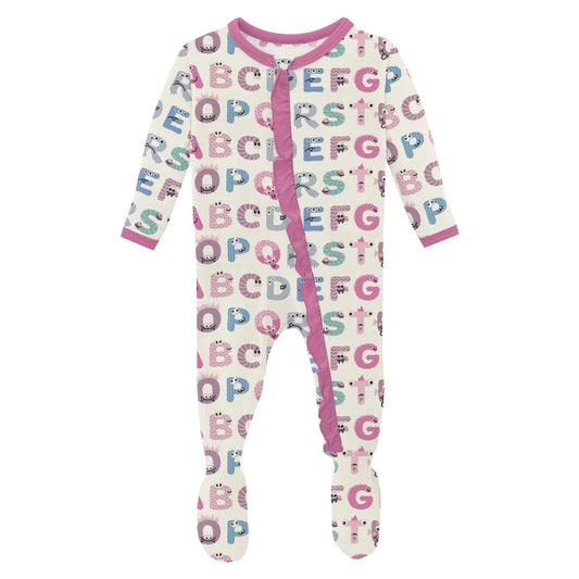 Kickee Natural ABC Monsters | Print Classic Footie With 2 Way Zipper