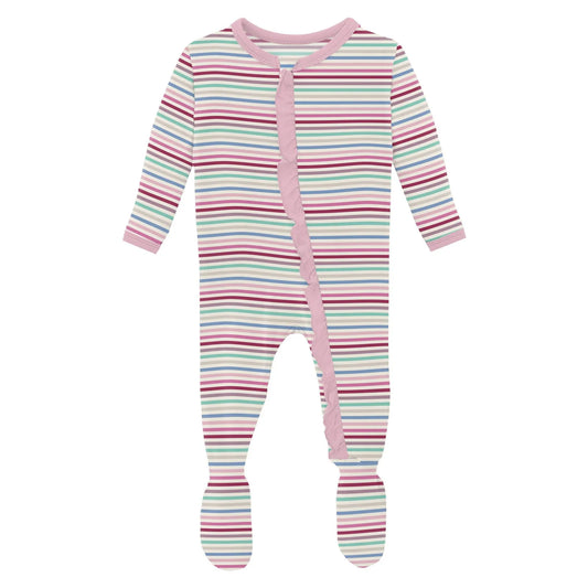 Kickee Make Believe Stripe | Classic Ruffle Footie With 2 Way Zipper