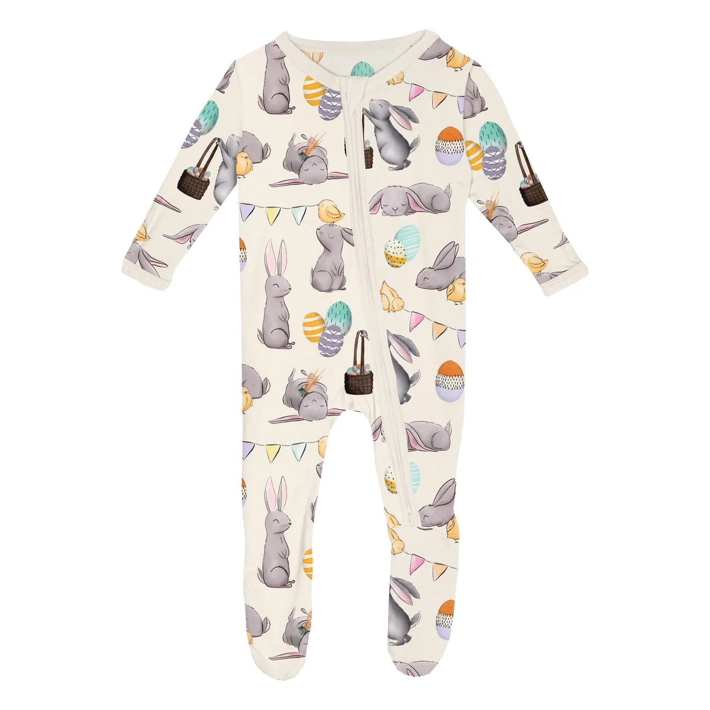 Kickee Natural Egg Hunt | Print Footie With 2 Way Zipper