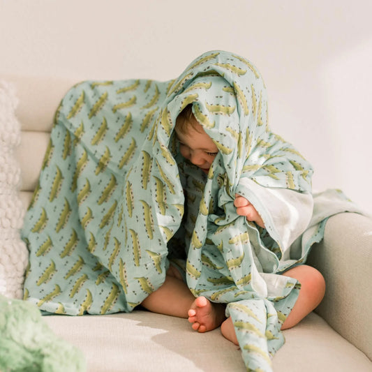 KicKee Spring Sky Croc & Friends | Print Dreamy Soft Muslin Swaddling Blanket