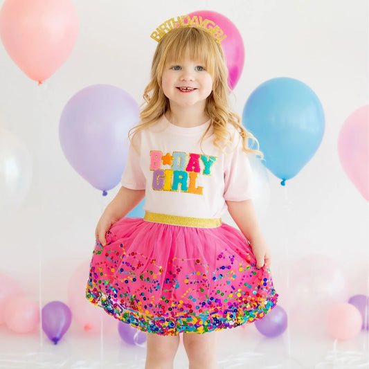 Sweet Wink Ballet Pink | Birthday Girl Patch Short Sleeve T-Shirt