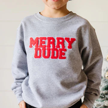 Sweet Wink Gray | Merry Dude Patch Christmas Sweatshirt