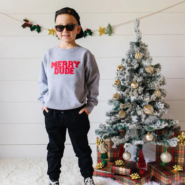 Sweet Wink Gray | Merry Dude Patch Christmas Sweatshirt