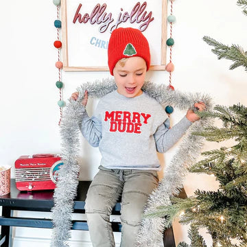 Sweet Wink Gray | Merry Dude Patch Christmas Sweatshirt