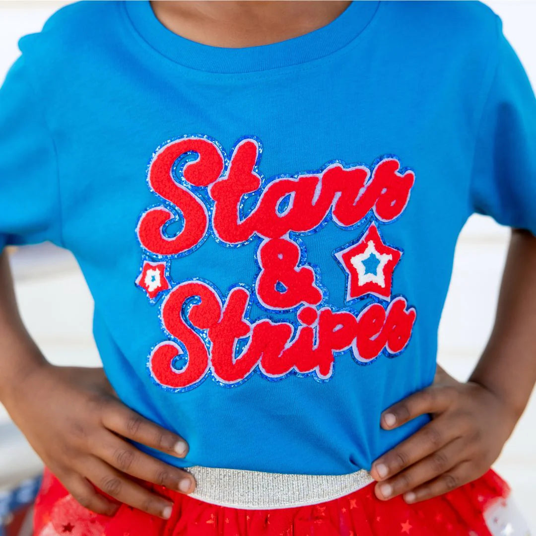 Sweet Wink Mid-Blue | Stars & Stripes Patch Short Sleeve T-Shirt