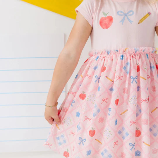 Sweet Wink Pale Pink | Back to School Trellis Short Sleeve Tutu Dress