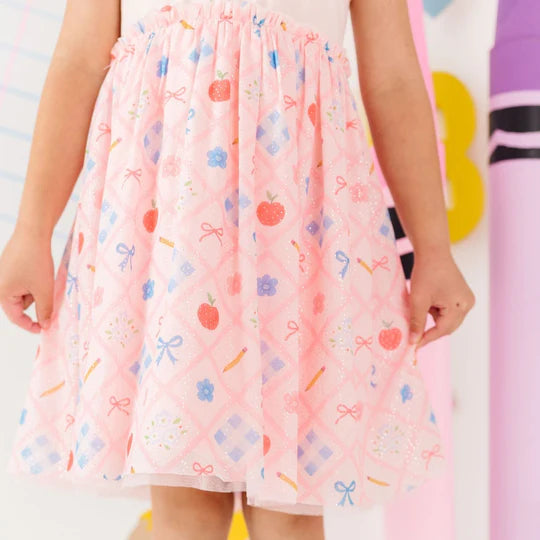 Sweet Wink Pale Pink | Back to School Trellis Short Sleeve Tutu Dress