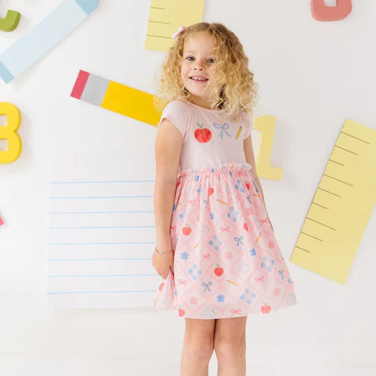 Sweet Wink Pale Pink | Back to School Trellis Short Sleeve Tutu Dress