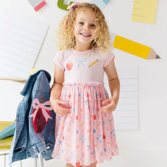 Sweet Wink Pale Pink | Back to School Trellis Short Sleeve Tutu Dress