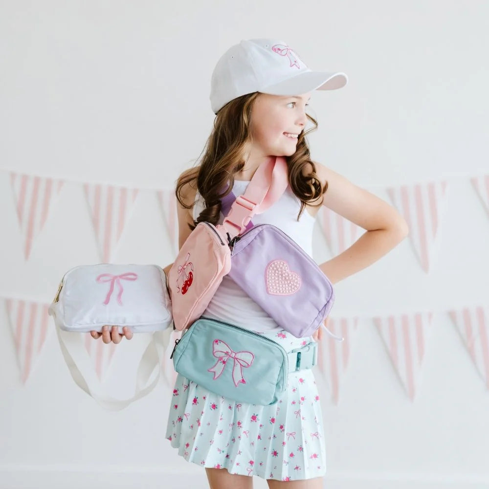 Sweet Wink Sky Blue | Floral Bow Patch Belt Bag