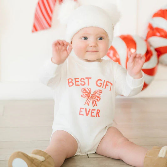 Sweet Wink White | Best Gift Ever Christmas Long Sleeve Romper