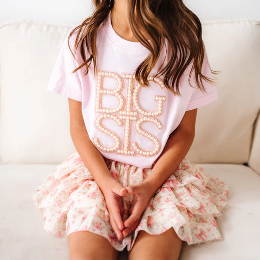 Sweet Wink Ballet Pink | Big Sis Pearl Patch Short Sleeve T-Shirt