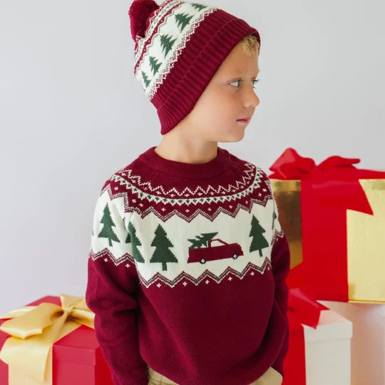 Sweet Wink Burgundy | Christmas Truck Fair Isle Sweater
