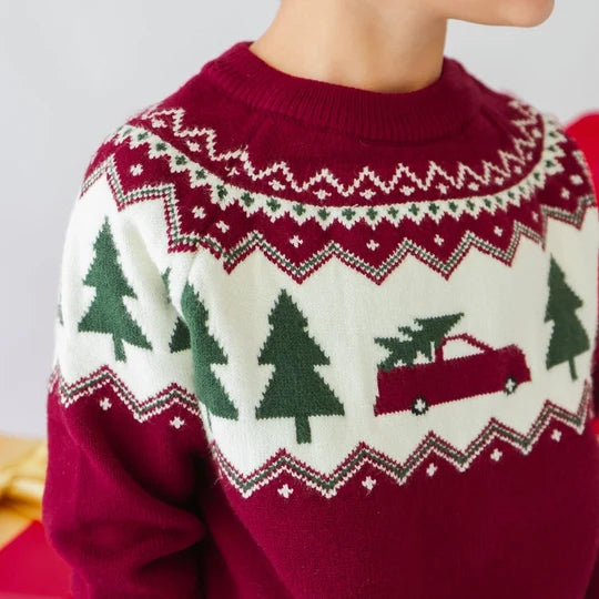 Sweet Wink Burgundy | Christmas Truck Fair Isle Sweater