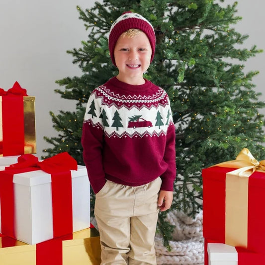 Sweet Wink Burgundy | Christmas Truck Fair Isle Sweater