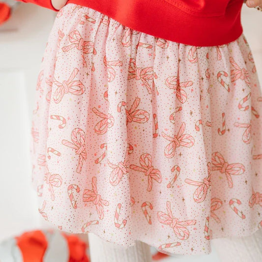 Sweet Wink Soft Pink | Candy Cane Bow Printed Christmas Tutu